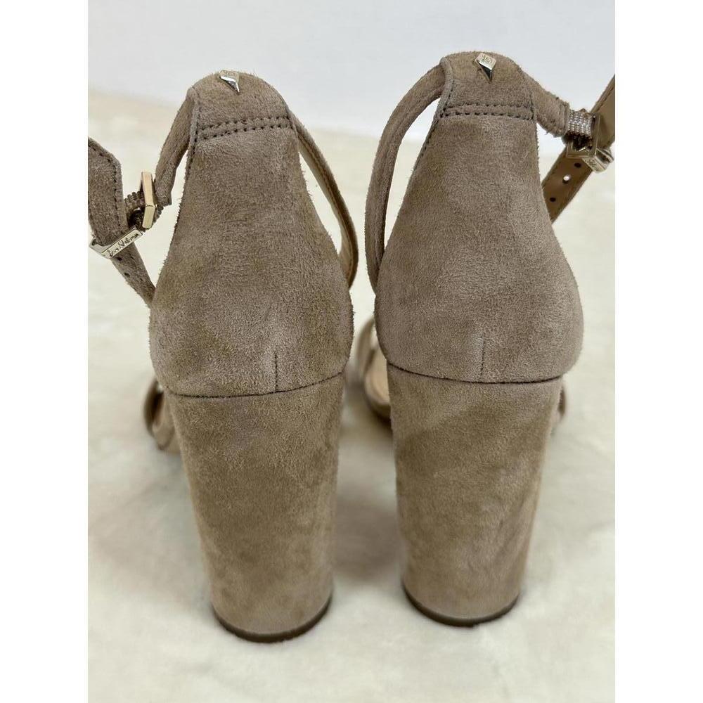Women’s Sz 8M Sam Edelman Daniella Oatmeal Taupe Suede Chunky Block Heel Sandals - Picture 5 of 6